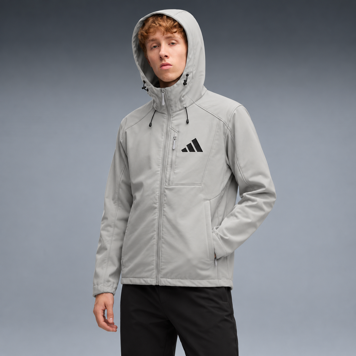 fd-gen yp-adidas-hooded-softshell-jacket-69661--light-grey tres-quartos