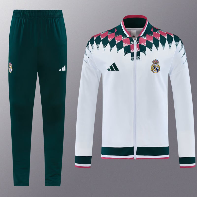 adidas Real Madrid Tracksuit - White, Dark Green & Pink