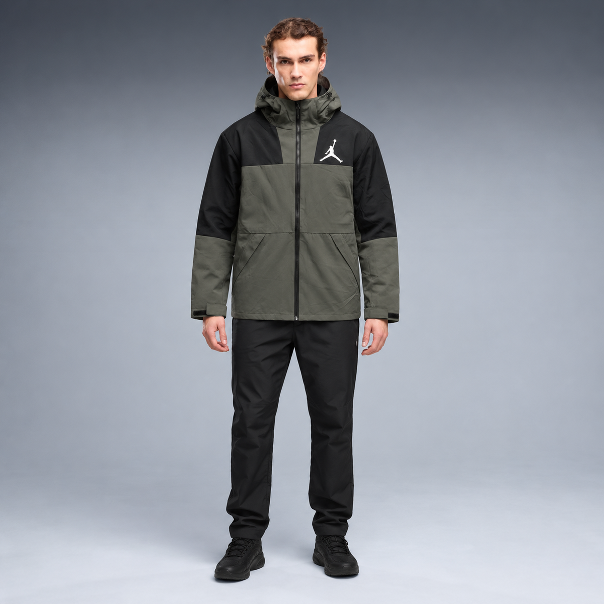 fd-gen yp-jordan-hooded-windbreaker-49964--olive-green-black frente