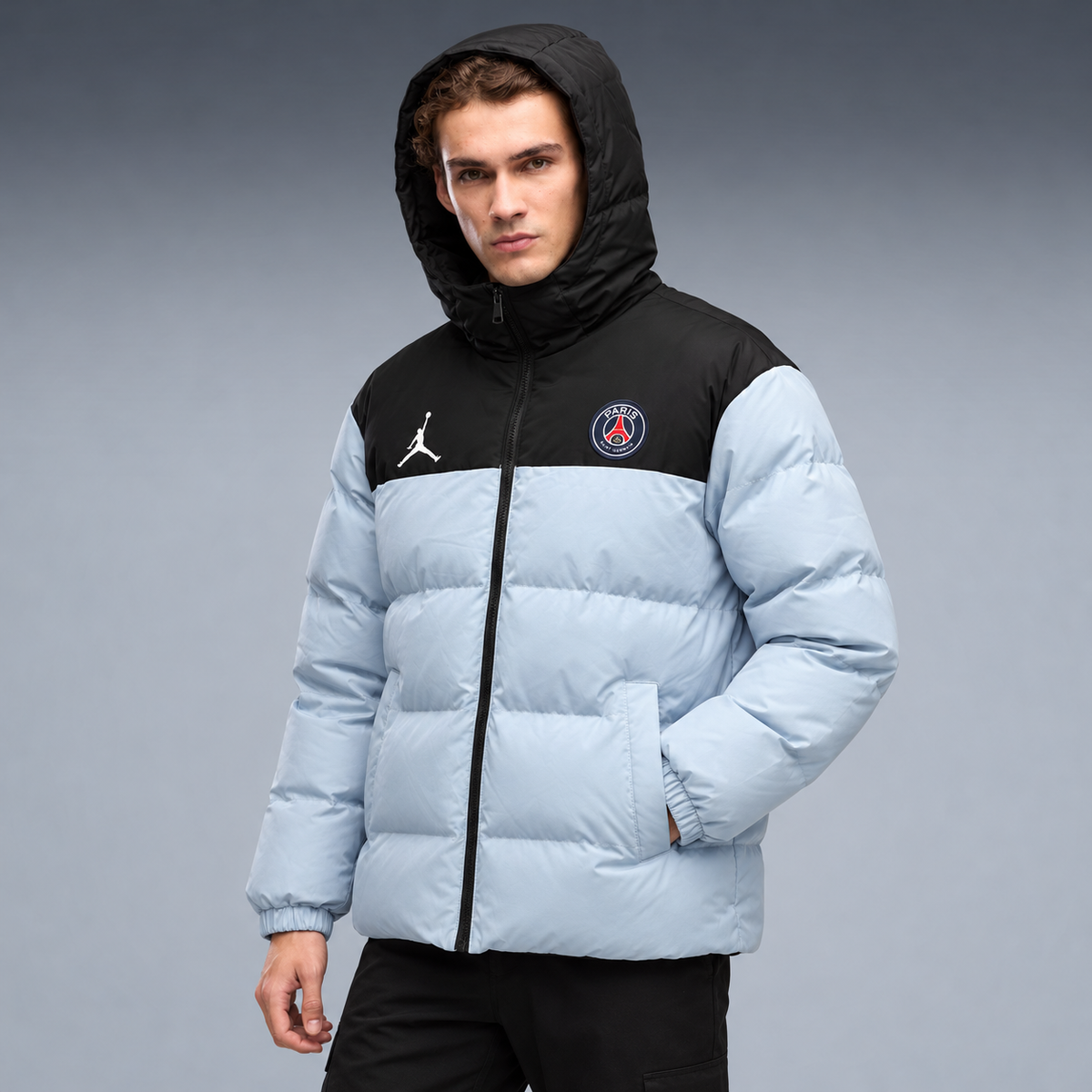 fd-gen yp-jordan-paris-saint-germain-hooded-puffer-jacket-97596--light-blue-black tres-quartos