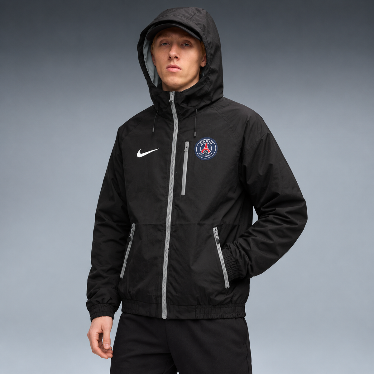 fd-gen yp-nike-paris-saint-germain-windbreaker-72510--black tres-quartos