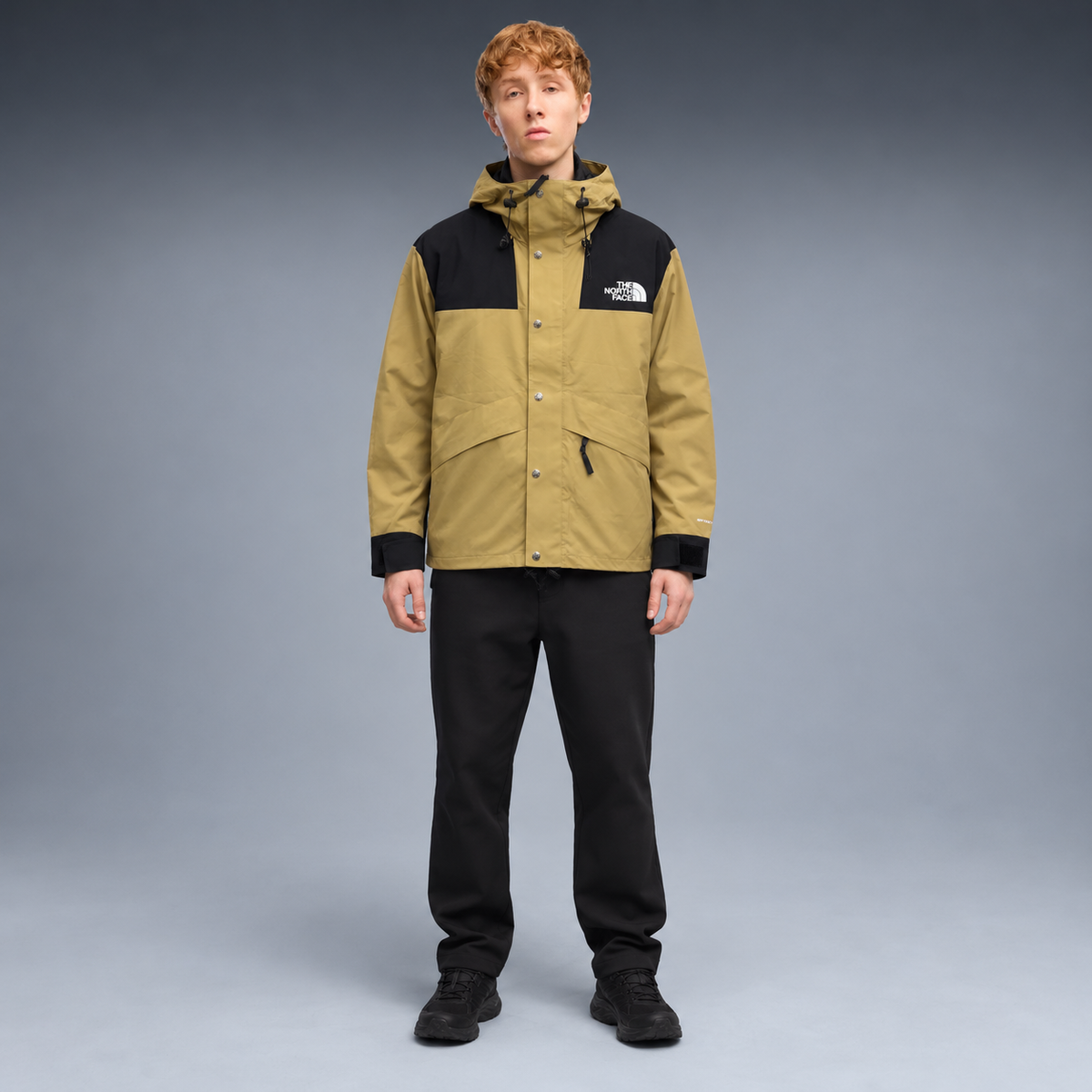 fd-gen yp-the-north-face-hooded-windbreaker-16246--khaki-black frente