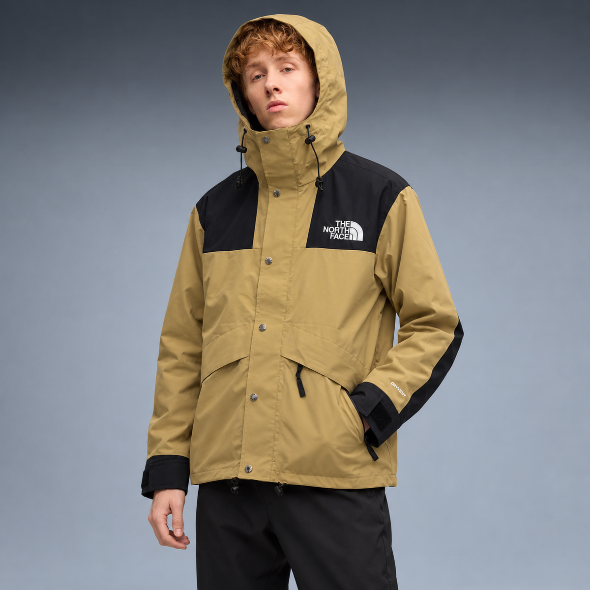 fd-gen yp-the-north-face-hooded-windbreaker-16246--khaki-black tres-quartos