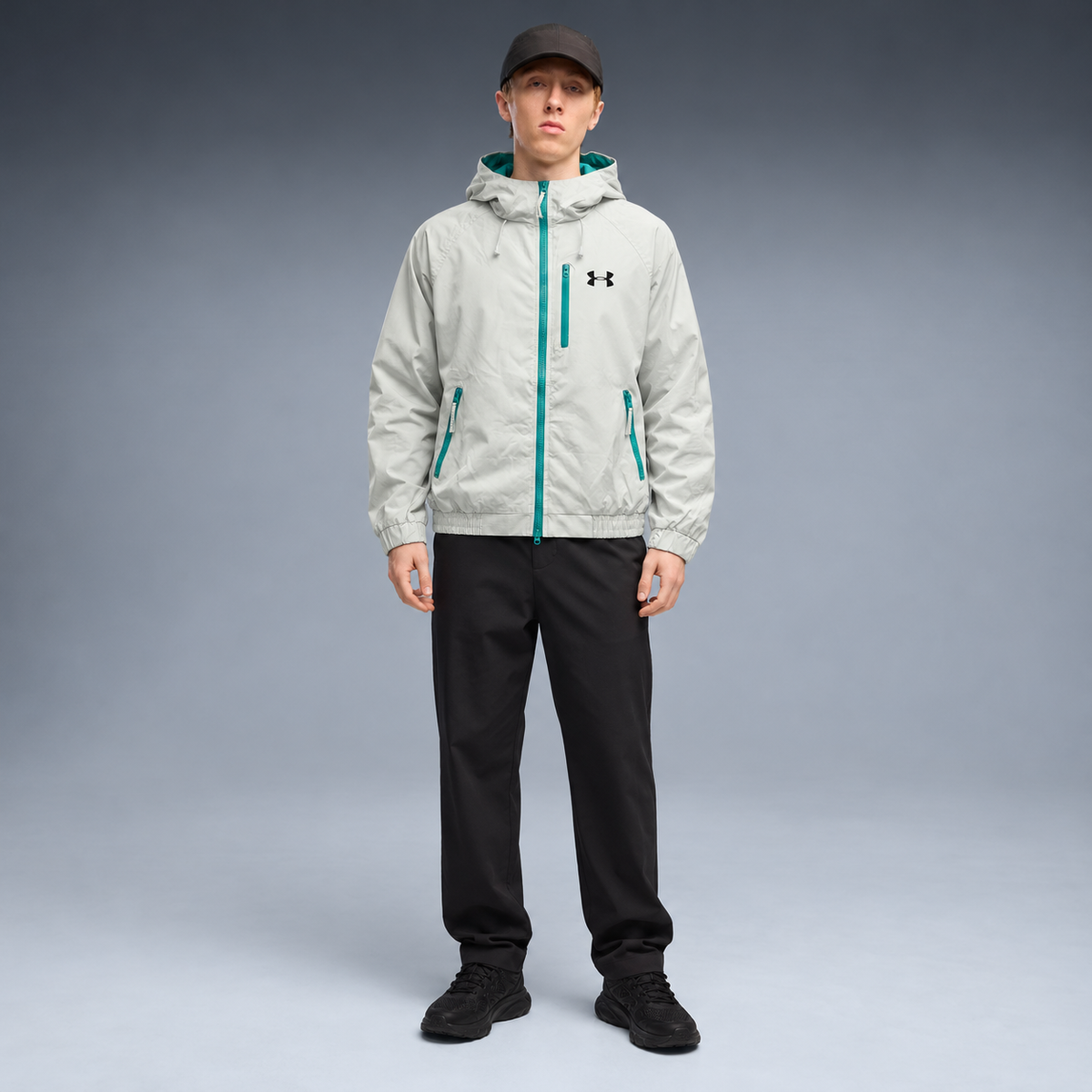 fd-gen yp-under-armour-hooded-windbreaker-72522--light-grey-teal frente